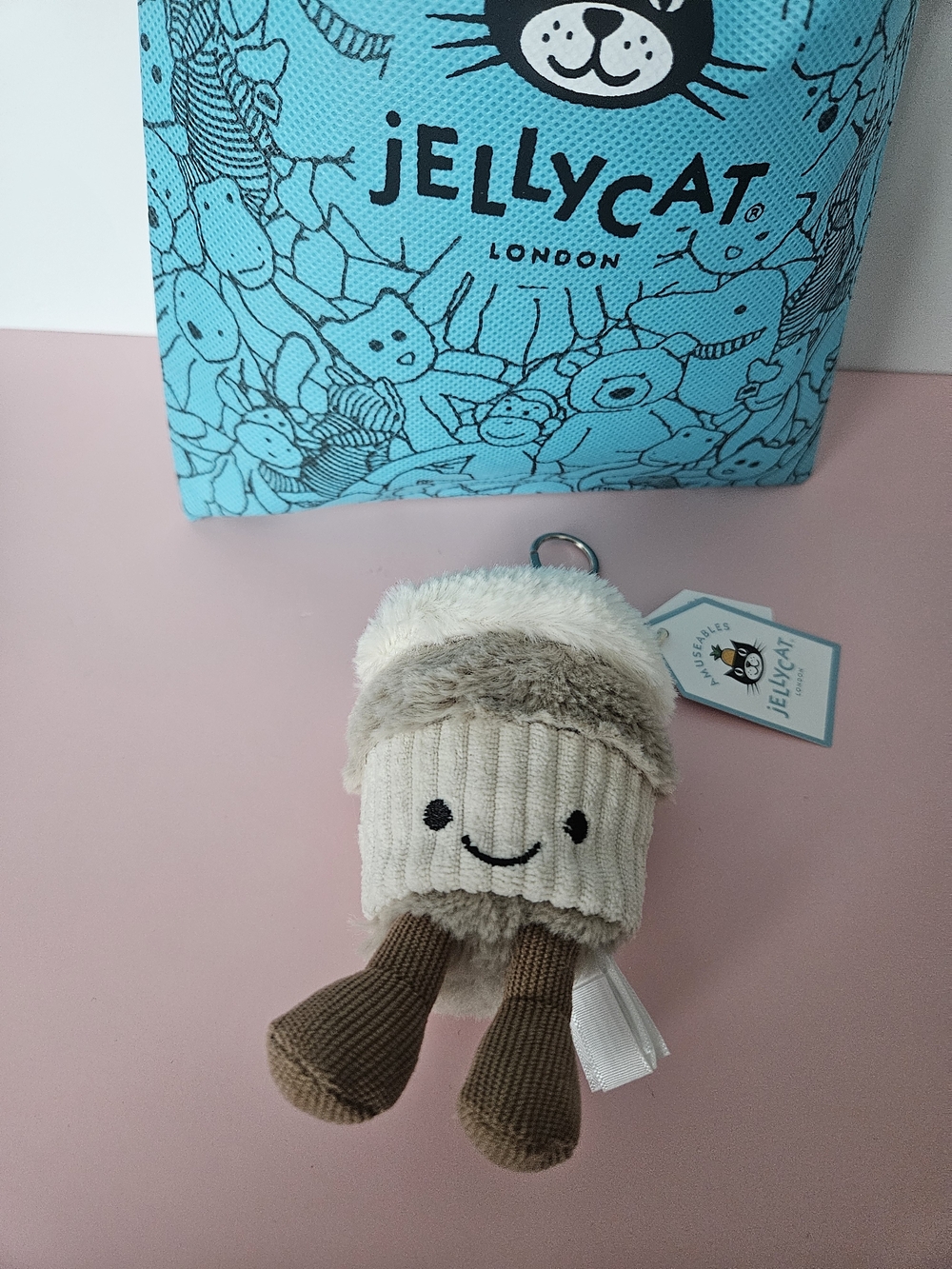 Jellycat Beige & Brown Plush Keyring - Cute Smiley Character